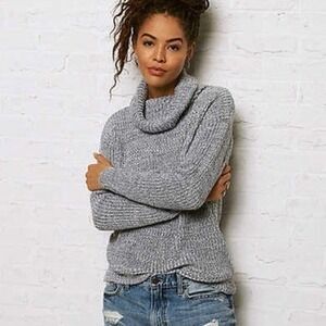 AEO Don't Ask Why Made in Italy Gray Chunky Knit Cowl‎ Neck Pullover Sweater OS